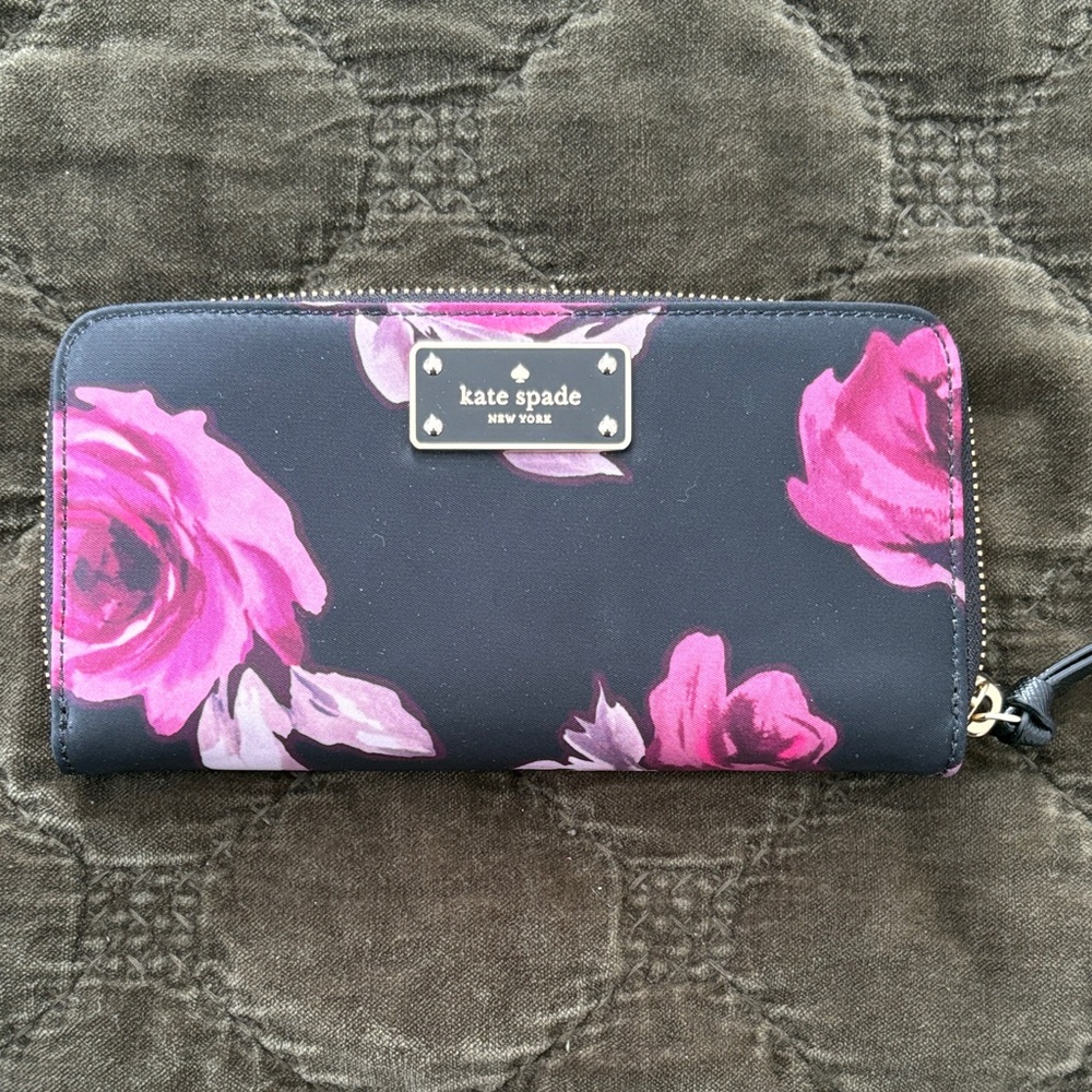 Kate Spade Black and Pink Rose Wallet
